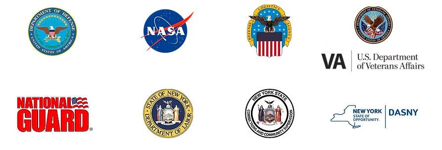 SDVOSB government and institutional clients including Department of Defense, NASA, U.S. Army Corps of Engineers, VA, National Guard and DASNY