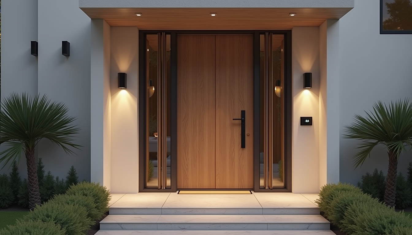Secured front entry of a modern luxury Florida home